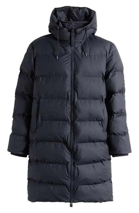 Rains Alta Waterproof Long Hooded Puffer Coat Navy Editorialist