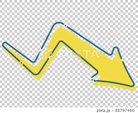 矢印 下 下がる 減退 減少 シンプル 黄色 青色のイラスト素材 88797460 PIXTA