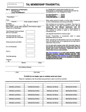 Fillable Online Membership Year Tal Membership Transmittal Fax Email