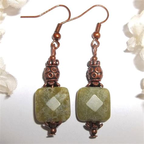 Wvluckygirl Jewelry Boho Dangle Earring Set Green Red Copper Rustic