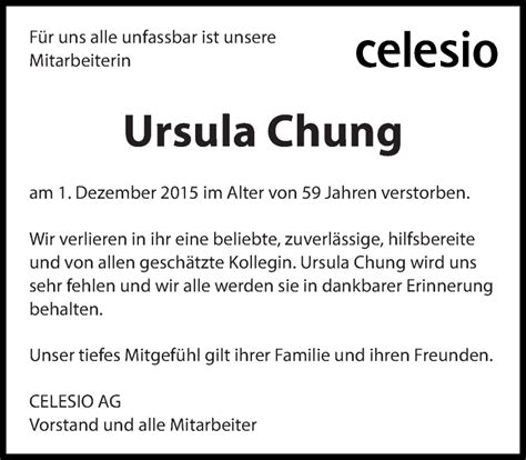 Traueranzeigen Von Ursula Chung Zeit Des Gedenkens De