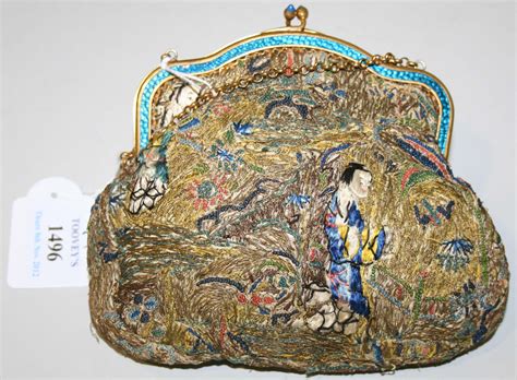 A Chinese Silk Purse Late 19thearly 20th Century Worked In Coloured