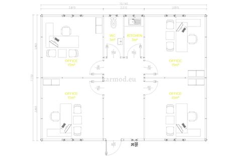 4 Person Modular Office | 686 m² Prefabricated Office