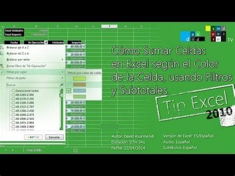 Sumar Celdas Por El Color De La Celda Usando Filtros Y Subtotales
