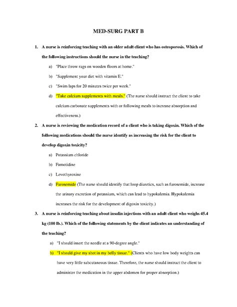 Med Surg Part B Questions And Answers 100 Correct 2023