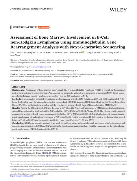 Pdf Assessment Of Bone Marrow Involvement In B Cell Non Hodgkin Lymphoma Using Immunoglobulin