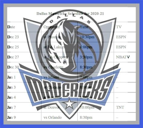 Updated, printable Dallas Mavericks schedule, TV schedule for 2021 ...