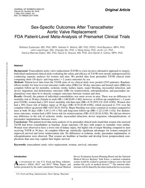 Pdf Sex Specific Outcomes After Transcatheter Aortic Valve