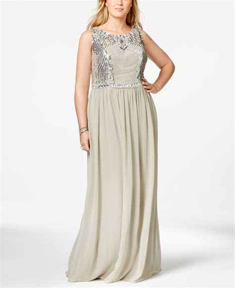 Lyst Adrianna Papell Plus Size Sleeveless Beaded Gown In Gray