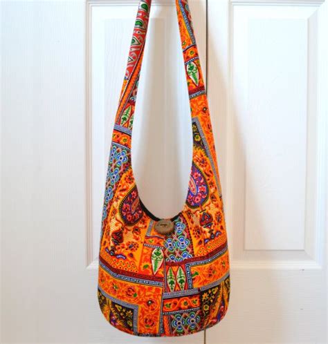 Hobo Bag Vintage Sling Bag Colorful Orange Geometric Patchwork