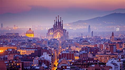 Barcelona Spain Skyline At Night Background Barcelona Night Spain