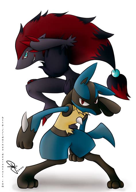 Lucario And Zoroark By Idolnya