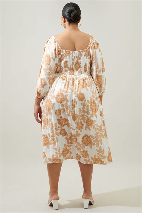 Essenna Floral Granger Puff Sleeve Midi Dress Curve Sugarlips