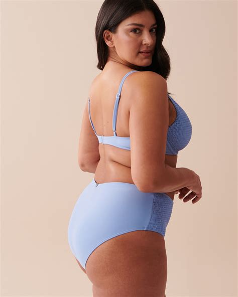SMOCKED TEXTURED Triangle Bikini Top Bright Pastel Blue La Vie En Rose