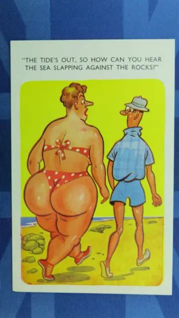 Saucy Comic Postcard S Bbw Bikini Large Bottom Can You Hear The Sea