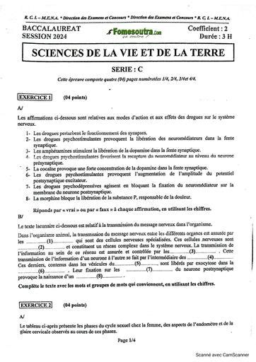 Sujet et corrigé BAC 2024 SVT SERIE C BY TEHUA