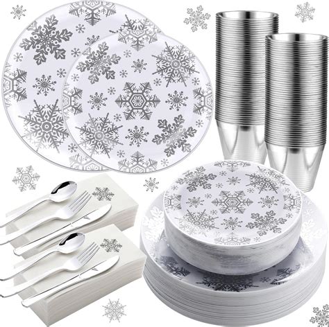 Amazon Sliner 350 Pcs Christmas Dinnerware Set Snowflake