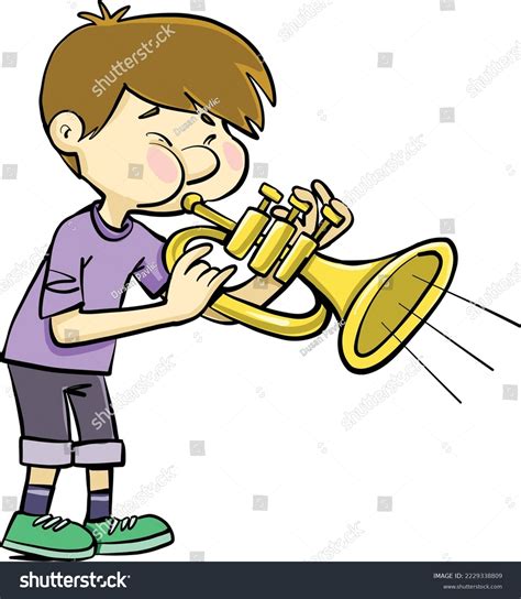 Boy Blowing Trumpet Loudly Stock Vector Royalty Free 2229338809