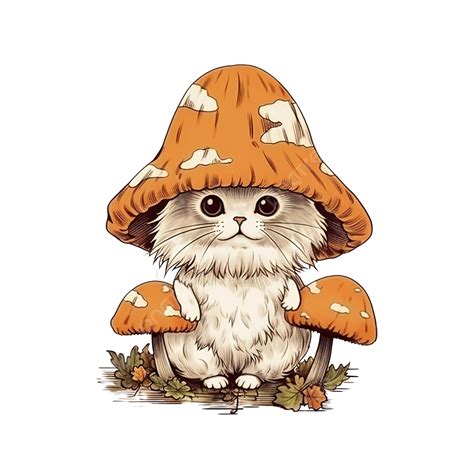 Cat In Mushroom Costume Hand Drawn Halloween Illustration Hand Drawn