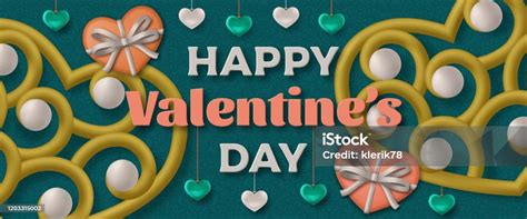 Happy Valentine Day Background With Glossy Hearts Greeting Card And