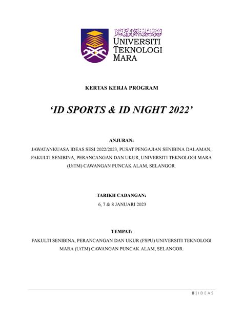 Kertas Kerja ID Sport 2023 KERTAS KERJA PROGRAM ID SPORTS ID NIGHT