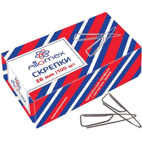 Скрепки 28мм - 100шт. треугольные, оцинкованные, карт.уп. - ЭлимКанц
