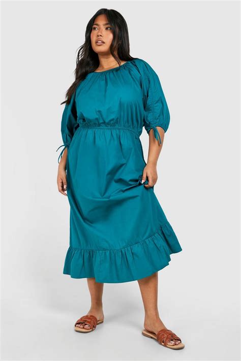 Plus Woven Puff Sleeve Tiered Midaxi Dress Boohoo Uk