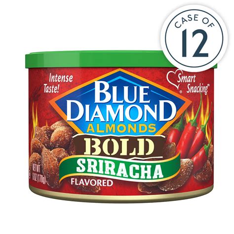 Bold Sriracha Almonds 6oz Cans Case Of 12 Blue Diamond Almonds