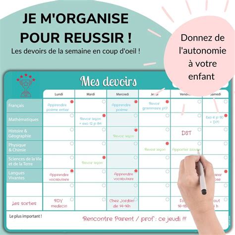 Planning de devoirs et de révision Whinat Routine imprimable