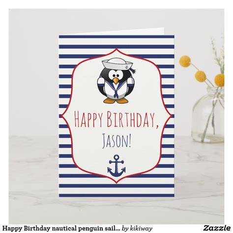 Happy Birthday Nautical Penguin Sailor Card