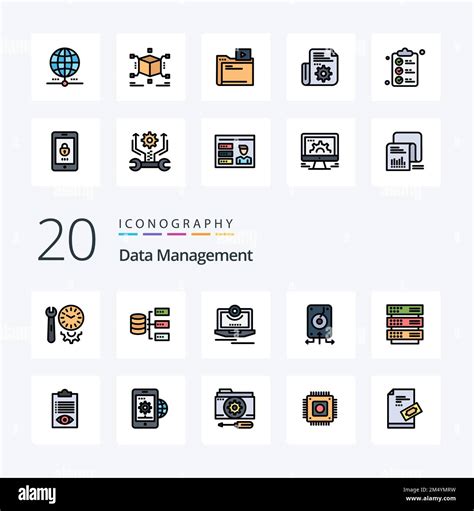 20 Data Management Line Filled Color Icon Pack Like Server Data Storage