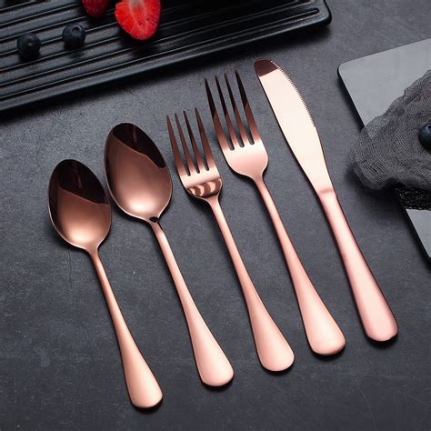 Reanea Elegant 20 Piece Rose Gold Dinner Table Silverware Set Stainless Steel Flatware For 4