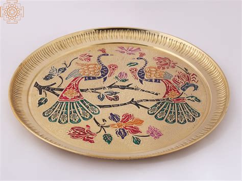 12 Brass Meenakari Peacocks Art Plate Exotic India Art