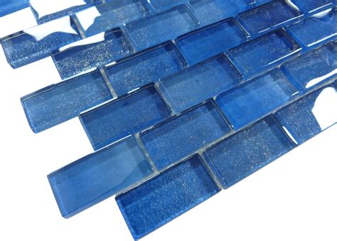 Gulf Stream Blue 1x2 Offset Glass Tile Oasis Tile