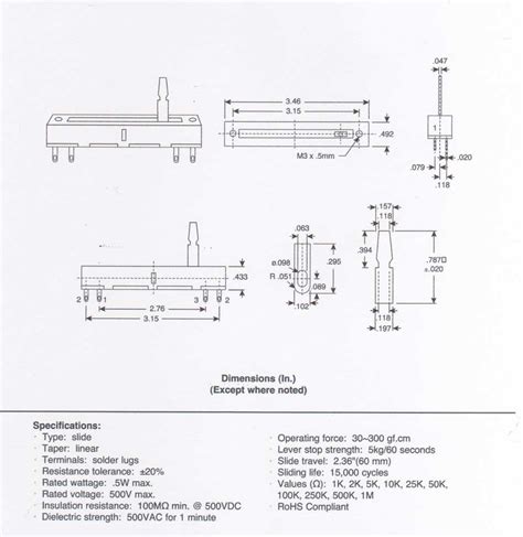 Alpha Slide Potentiometer Slide Travel 60mm Linear 100K Solder Lugs