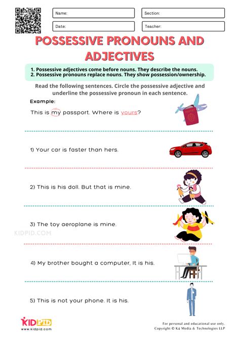 Possessive Pronouns Worksheets For Grade 1 Kidpid