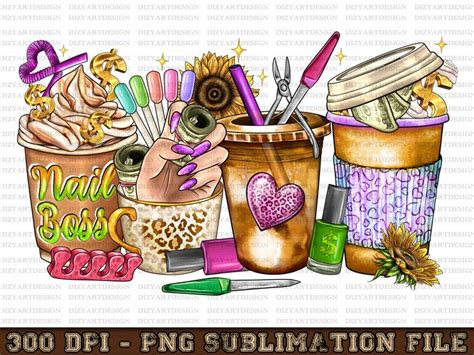 Nail Boss Coffee Cups Png Sublimation Design Western Nail Hustler Png