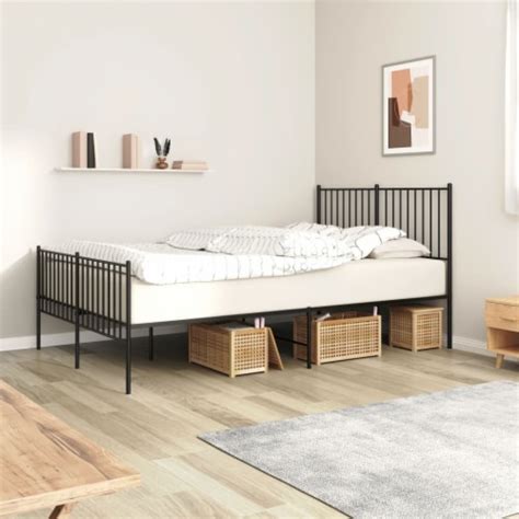 Vidaxl Metal Bed Frame With Headboard And Footboard Black X