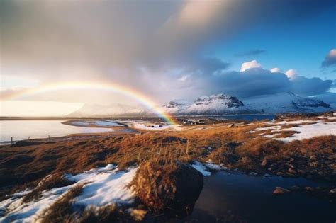 Arco Iris Sobre Las Monta As Y Monta As Cubiertas De Nieve Foto Premium