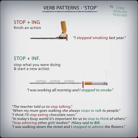 esl verb patterns   verb  stop broadyelt