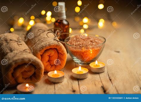 Beauty Salon Spa Relaxation With Candles Sea Salt And Hot Towels