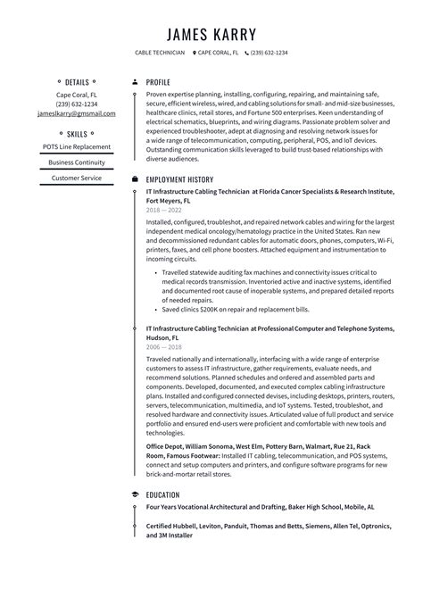 Cable Technician Resume Example Writing Guide