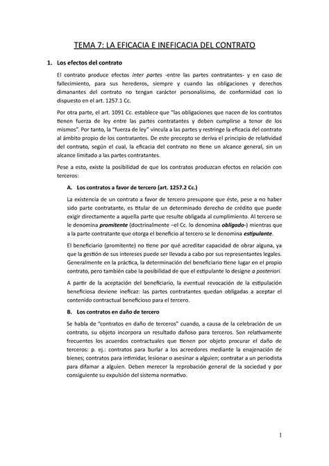 Tema 7 La Eficacia E Ineficacia Del Contrato TEMA 7 LA EFICACIA E