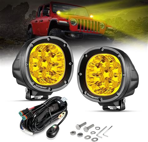 Auxbeam Luces led antiniebla de color ámbar de 10 centímetros y 90 W