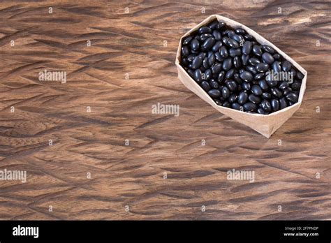 Raw Black Beans Top View Phaseolus Vulgaris Black Turtle Stock