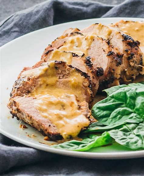 Roasted pork tenderloin with creamy mustard sauce - savory tooth