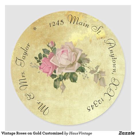 Vintage Roses On Gold Customized Classic Round Sticker Vintage Roses Round Stickers Save The