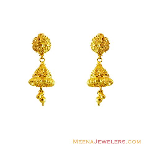 22K Gold Filigree Jhumka Earrings - ErFc13482 - 22Kt Gold Designer ...