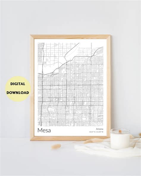 Mesa Map Print Mesa Map Poster Arizona Print White Minimalist Map Of