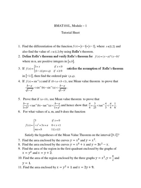 BMAT101L Module1 Tutorial Sheet | PDF | Cartesian Coordinate System ...
